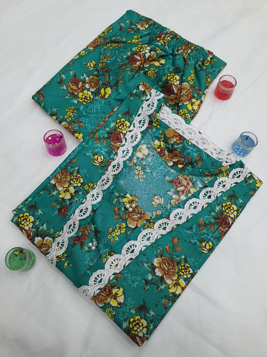 Cotton 2-Piece Stitched Set with Elegant Lace Detailing – Long Length Outfit (22)