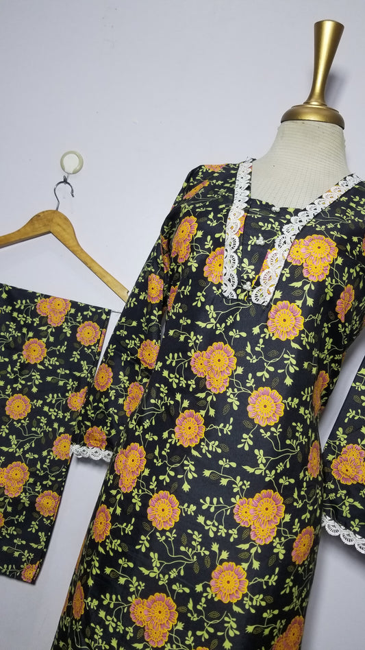 Cotton 2-Piece Stitched Set with Elegant Lace Detailing – Long Length Outfit (20)