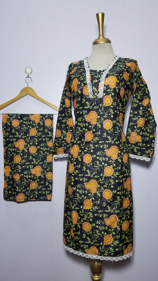 Cotton 2-Piece Stitched Set with Elegant Lace Detailing – Long Length Outfit (20)