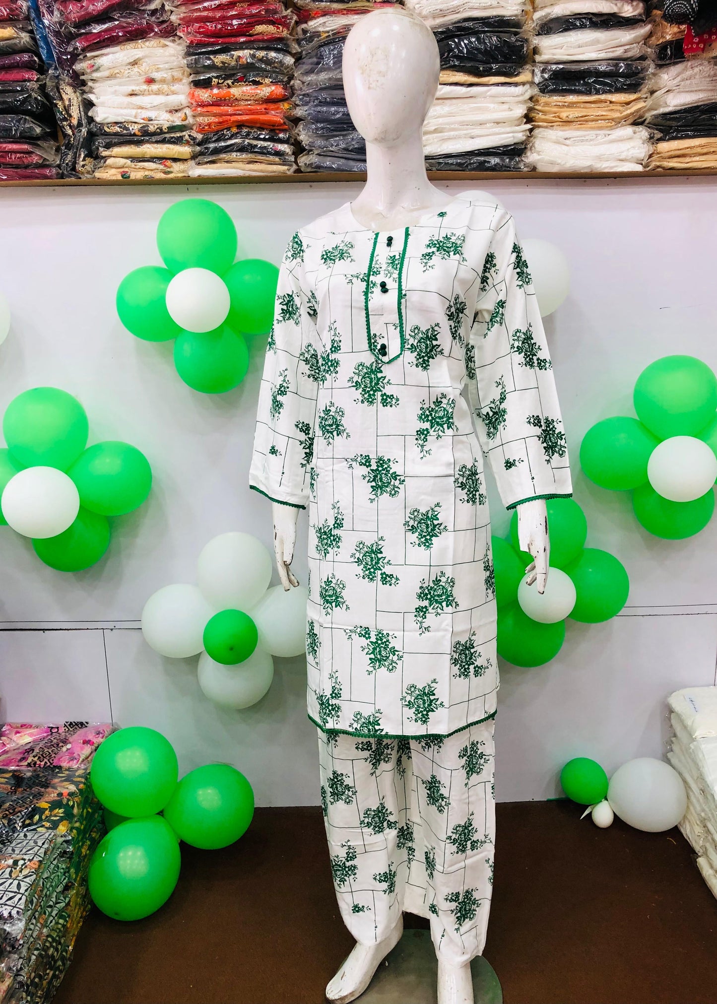 Ever Green SUMMER LINEN 2 PIECE  (Check Flower) (95)