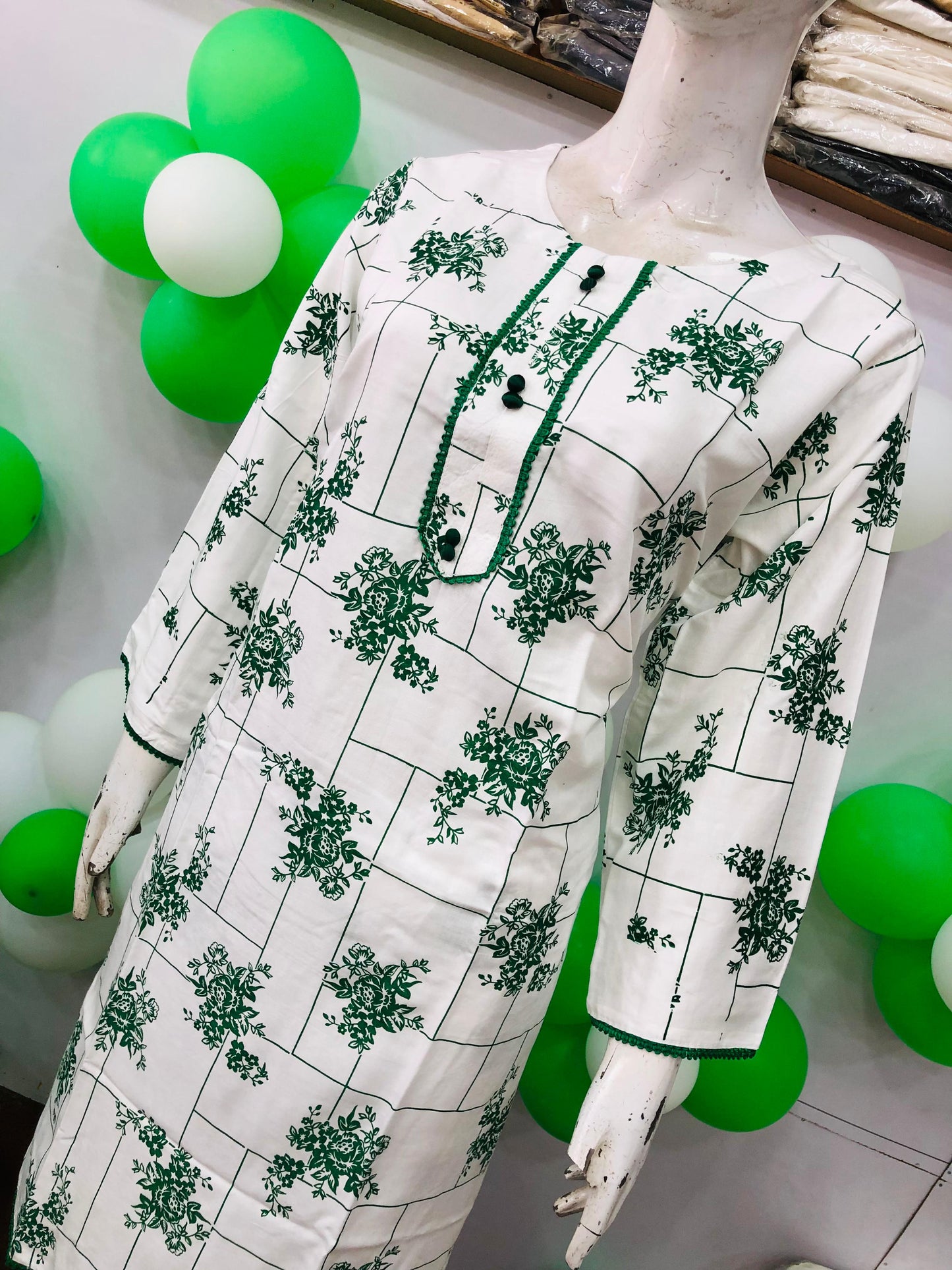 Ever Green SUMMER LINEN 2 PIECE  (Check Flower) (95)