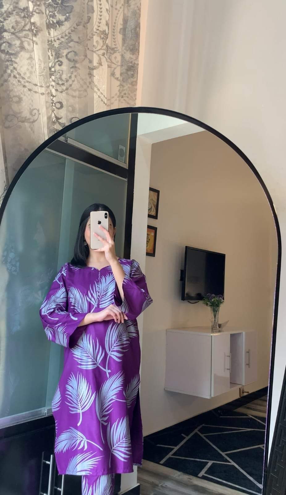 Linen 2-Piece Leaf Design (Purple)