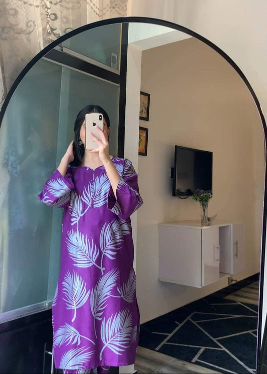 Linen 2-Piece Leaf Design (Purple)