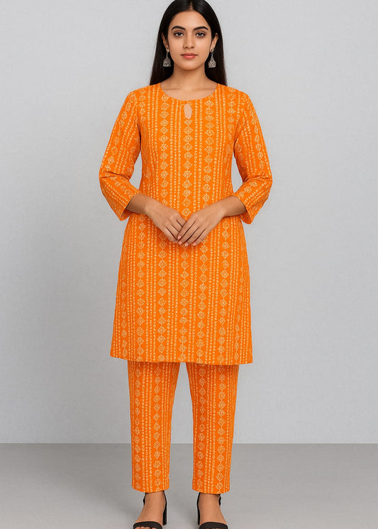 Steam Printed Linen 2-Piece Outfit for Girls (Chunri Print) (75)