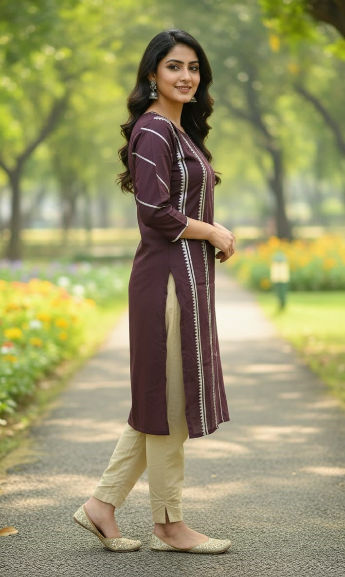 Linen 2-Piece Set with Elegant Gota Work – Perfect Blend of Tradition & Style (BROWN) (57)