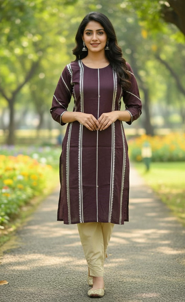 Linen 2-Piece Set with Elegant Gota Work – Perfect Blend of Tradition & Style (BROWN) (57)