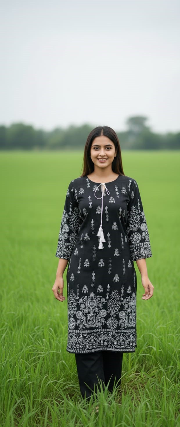 Steam Printed Linen 2-Piece Outfit for Girls (BLACK WHITE-2) (72)