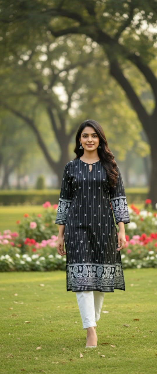 Steam Printed Linen 2-Piece Outfit for Girls (BLACK WHITE-6) (68)