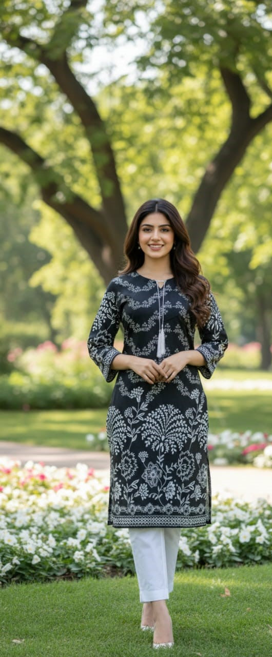 Steam Printed Linen 2-Piece Outfit for Girls (BLACK WHITE-5) (77)