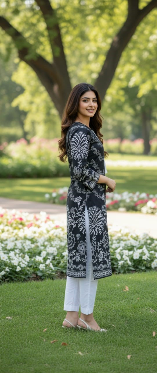 Steam Printed Linen 2-Piece Outfit for Girls (BLACK WHITE-5) (77)