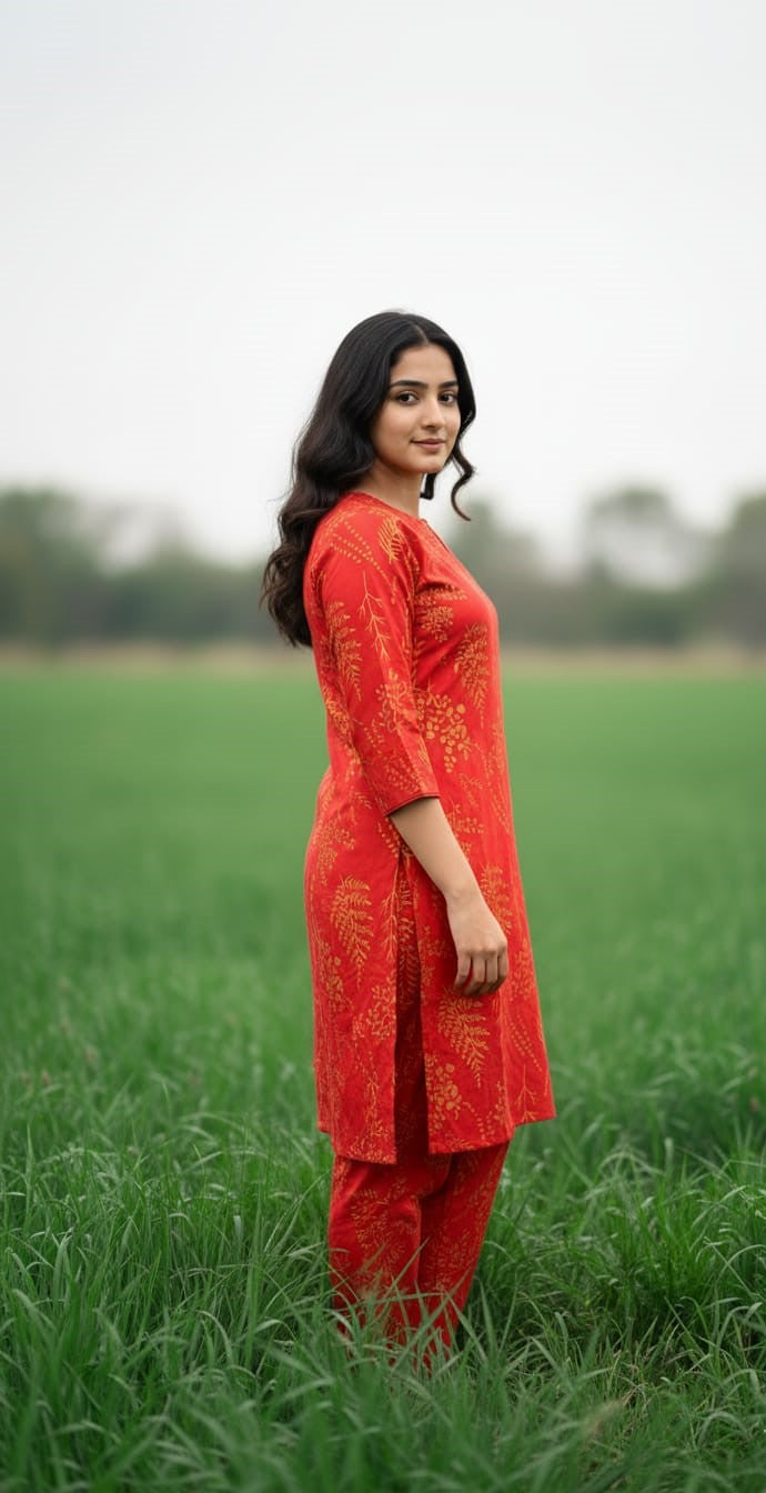 Petal Design Summer Linen Suit – Trendy & Lightweight (Red)