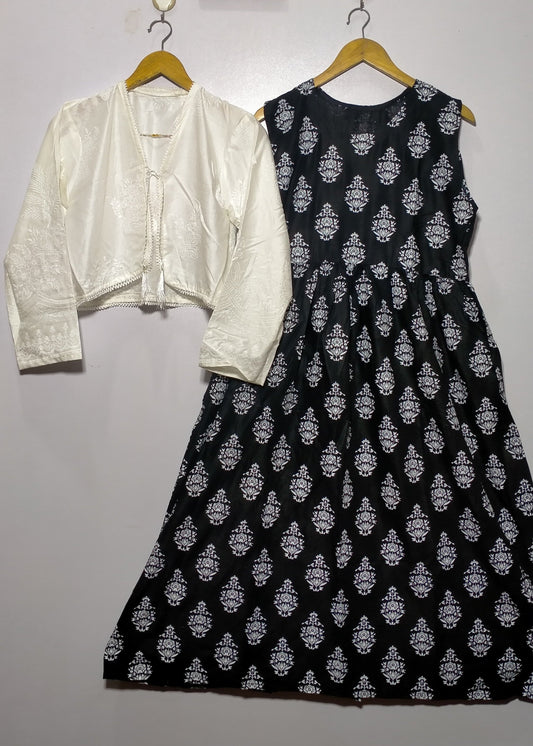 Tropical Breeze Long Frock With Jacket (Black)