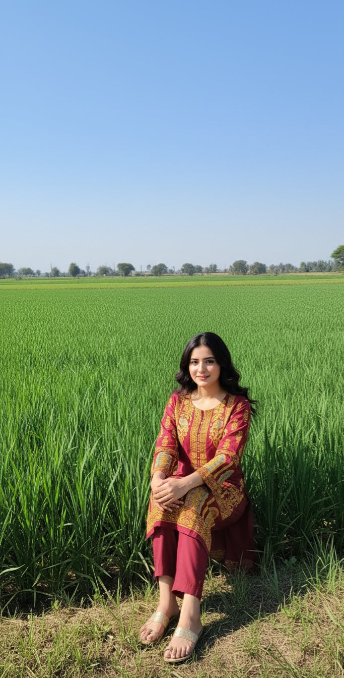 Classy Summer Arabic Lenan 2-Piece Suit (Mehroon) (67)