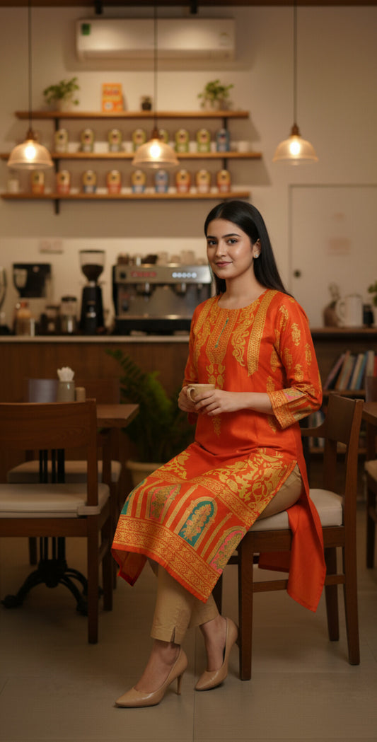 Classy Summer Arabic Lenan 2-Piece Suit (Musturd) (89)