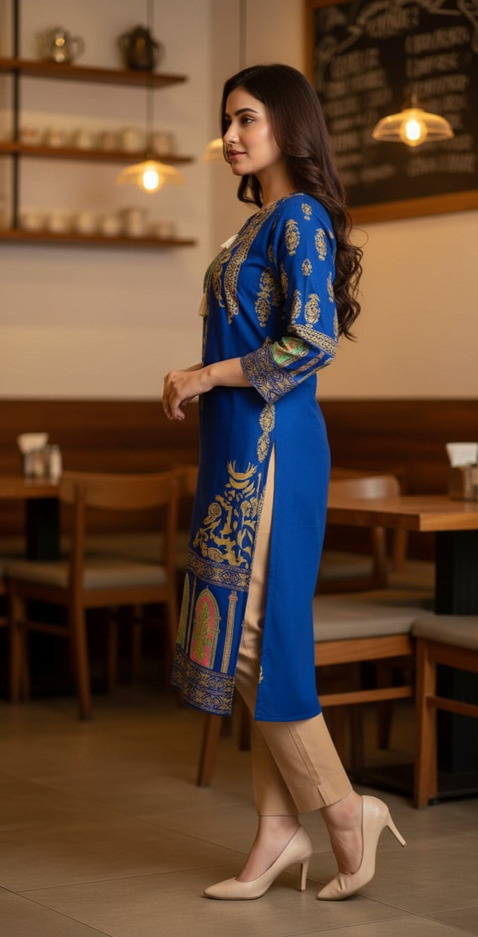 Classy Summer Arabic Lenan 2-Piece Suit (Royal Blue) (52)