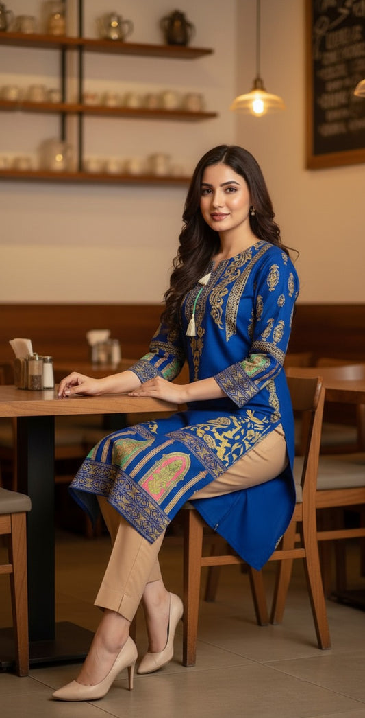 Classy Summer Arabic Lenan 2-Piece Suit (Royal Blue) (52)